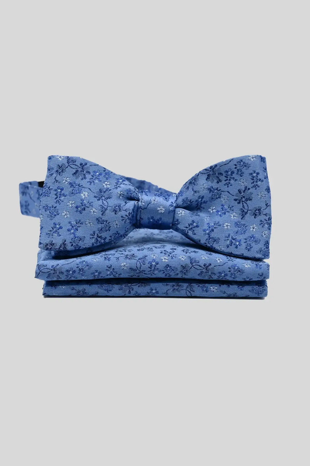 Fliege mit Einstecktuch Blau Florales weißes Muster