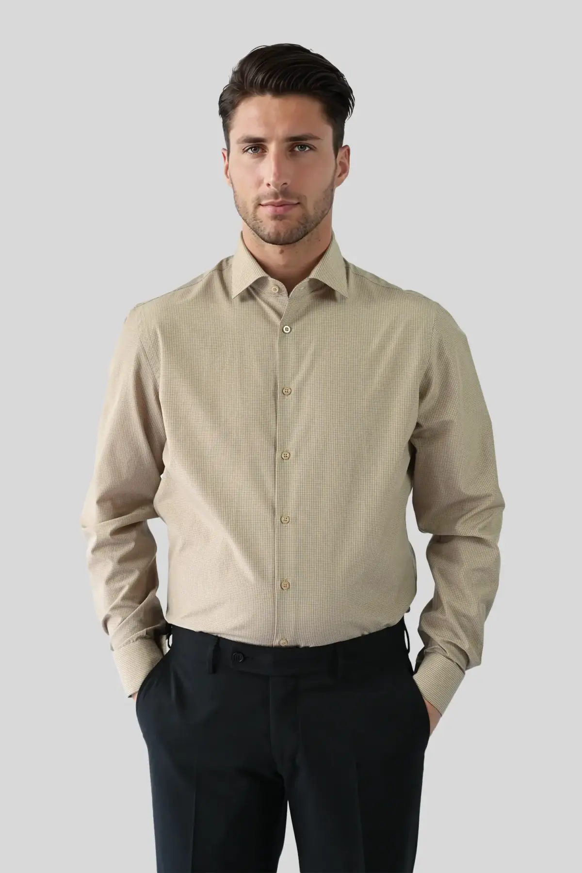 Hemd Eton Kragen Beige Kariert