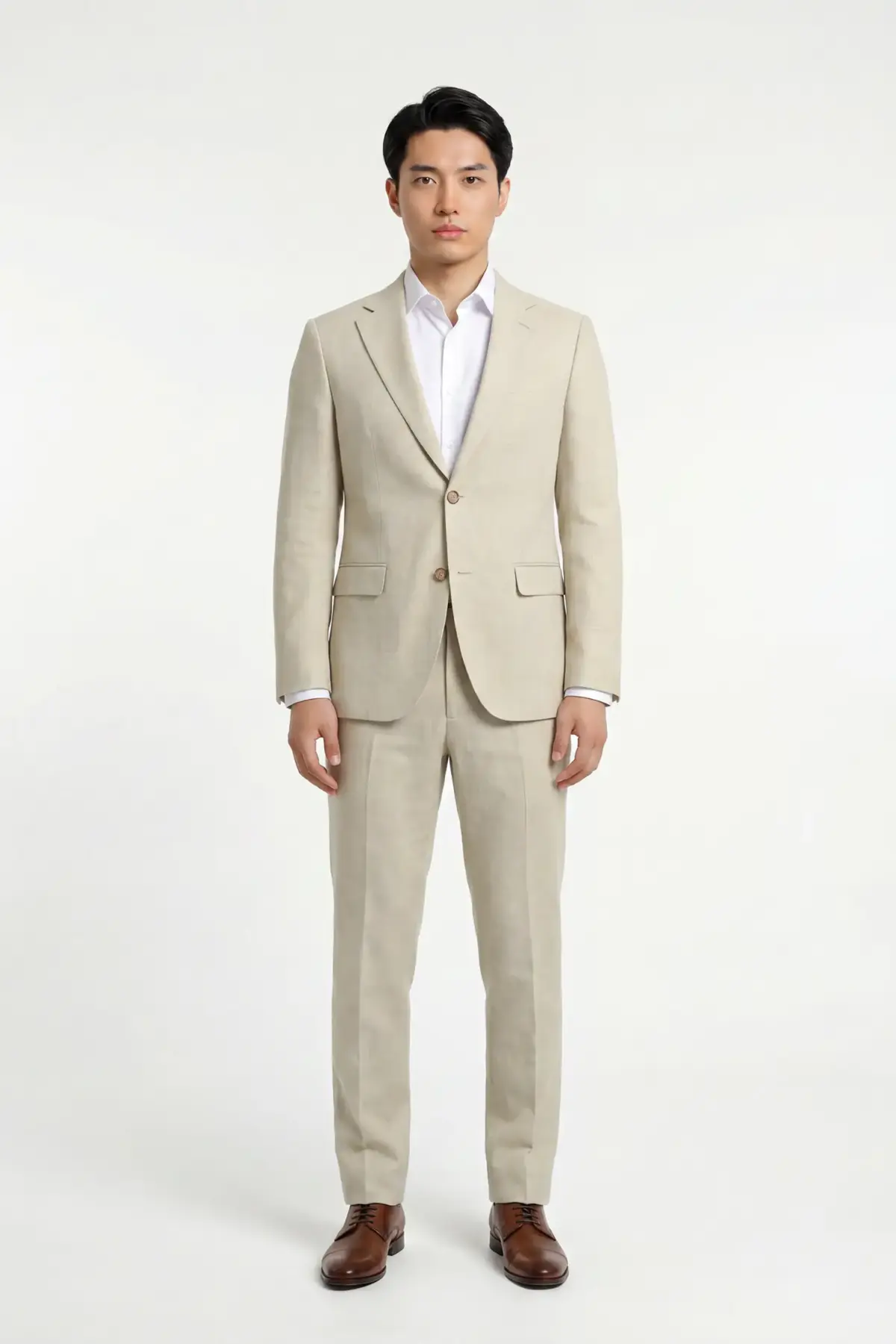 Herrenanzug Arno-Franjo Comfort Melange/Beige mit Leinen