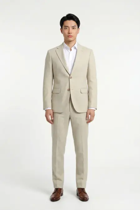 Herrenanzug Arno-Franjo Comfort Melange/Beige mit Leinen