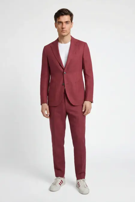 Herrenanzug Oliver-Gave Slim Fit Weinrot mit Leinen