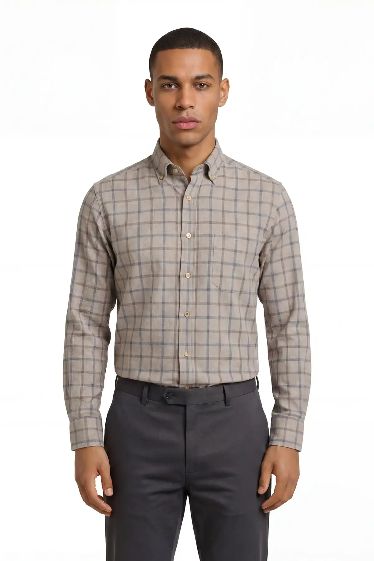 Hemd, Comfort Fit, Button down, Braun Überkaro