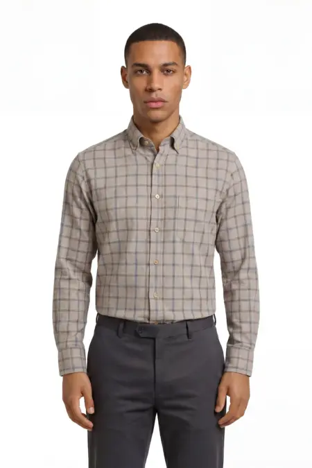 Hemd, Comfort Fit, Button down, Braun Überkaro