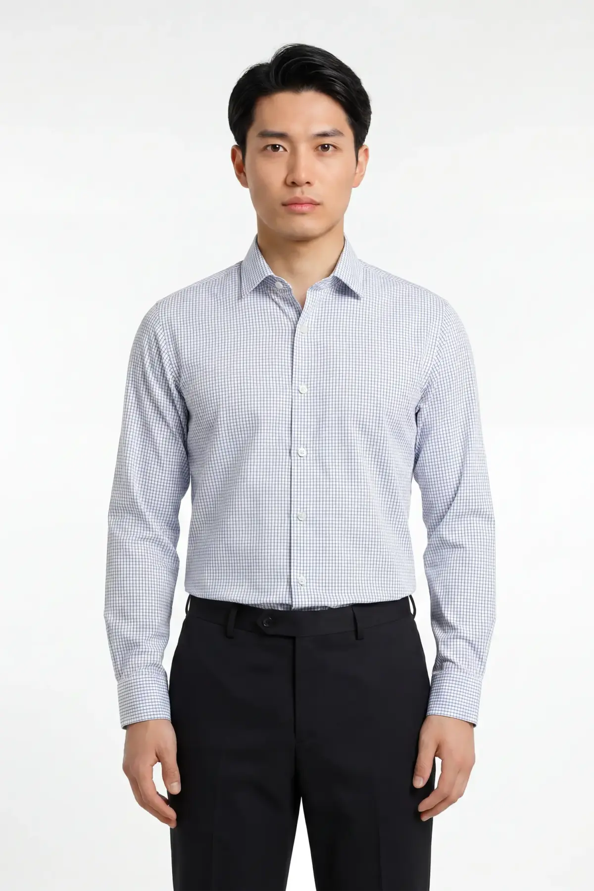 Hemd, Comfort Fit, Hai-Kragen, KM, weiss blau Karo