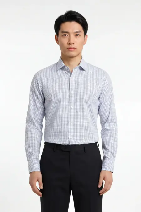 Hemd, Comfort Fit, Hai-Kragen, KM, weiss blau Karo