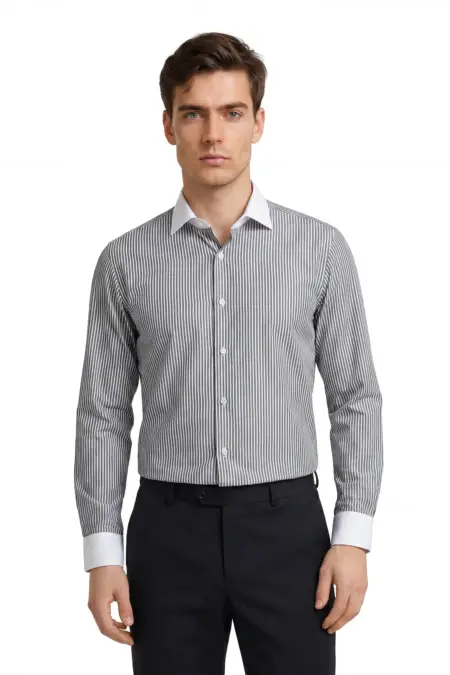 Hemd, Comfort Fit, Hai+UM weiss, schwarz-weiss gestreift