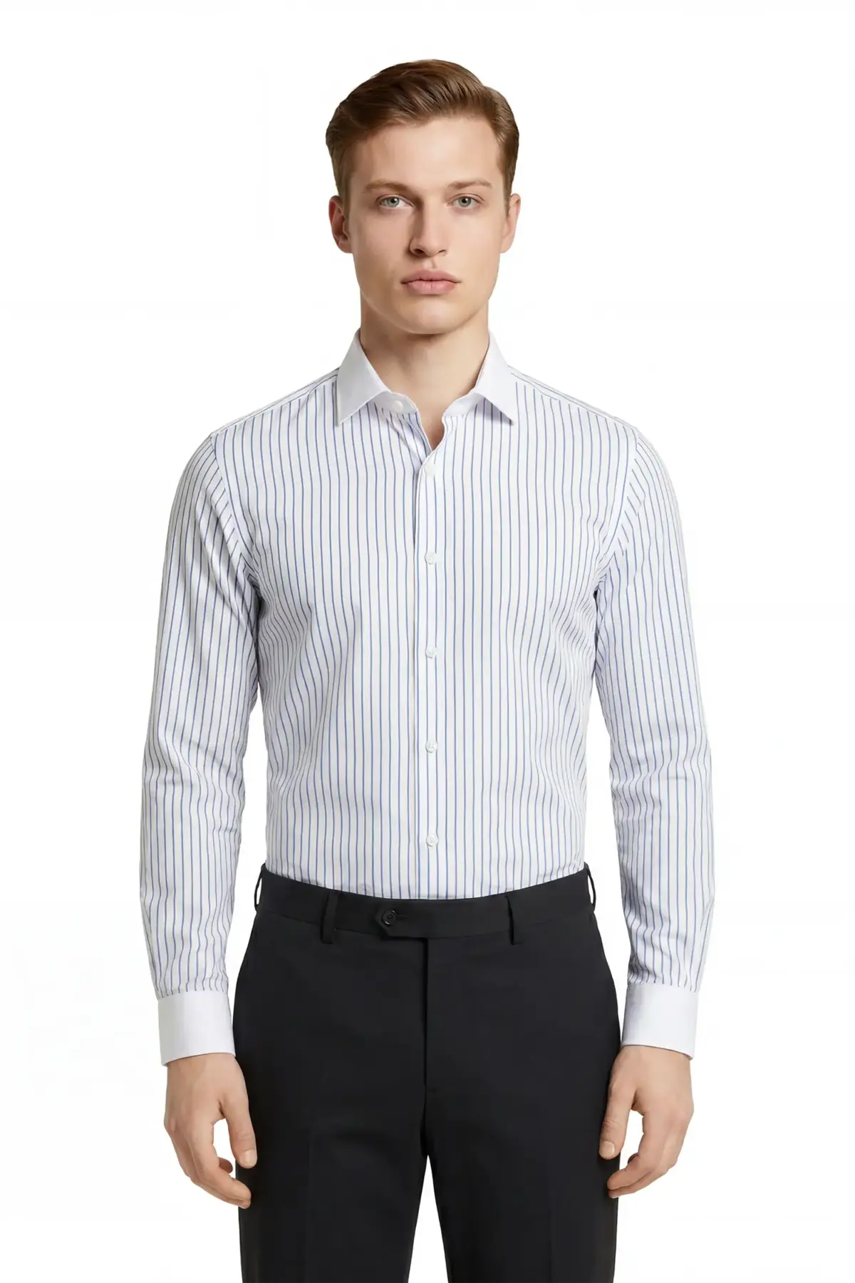 Hemd, Comfort Fit, Hai+UM weiss, blau mit weissen Streifen