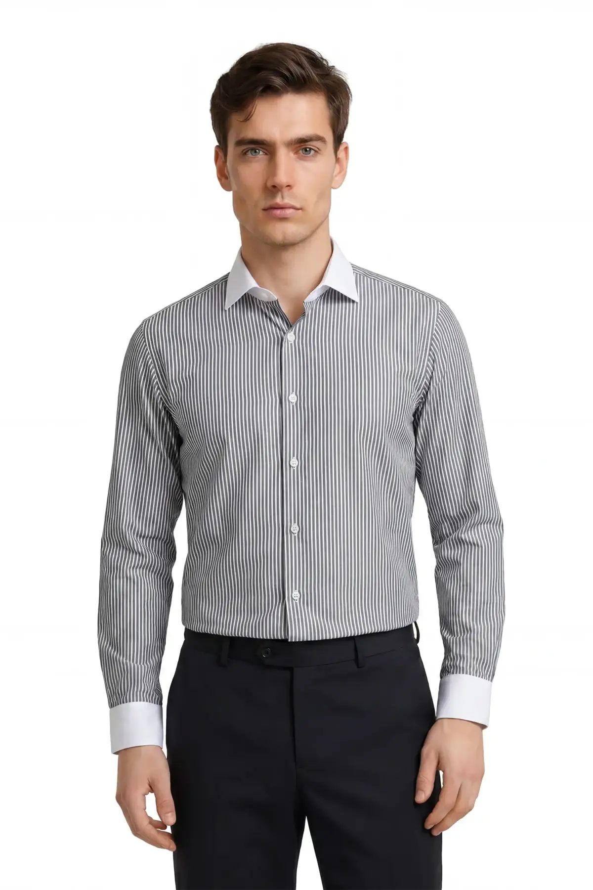 Hemd, Slim Fit, Hai+UM weiss, schwarz-weiss gestreift
